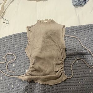 Beige Sleeveless Ribbed Tank Top